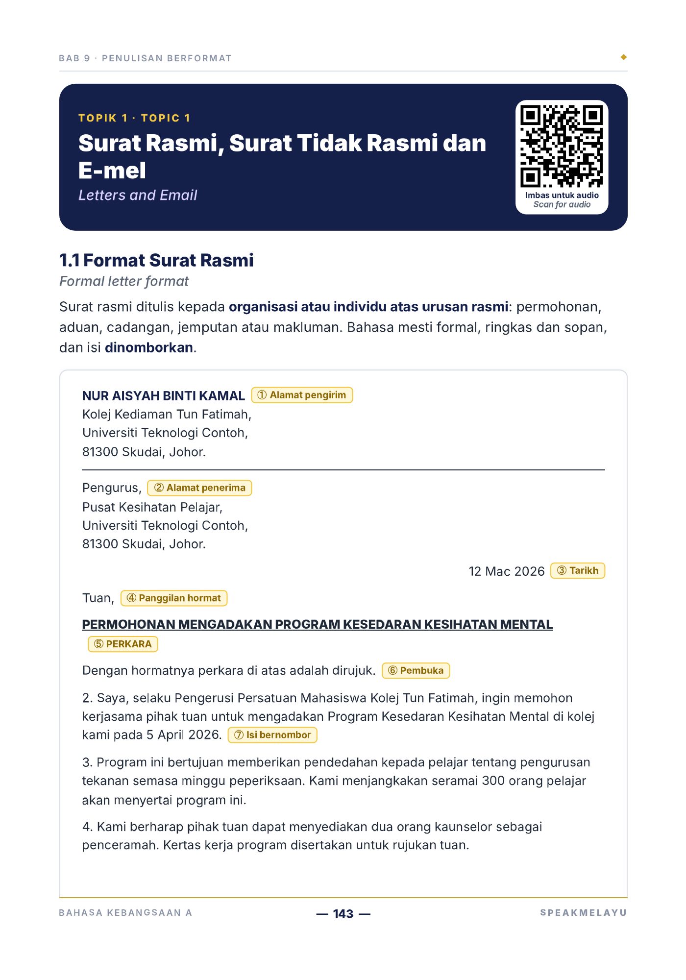 Sample page: formal letter format