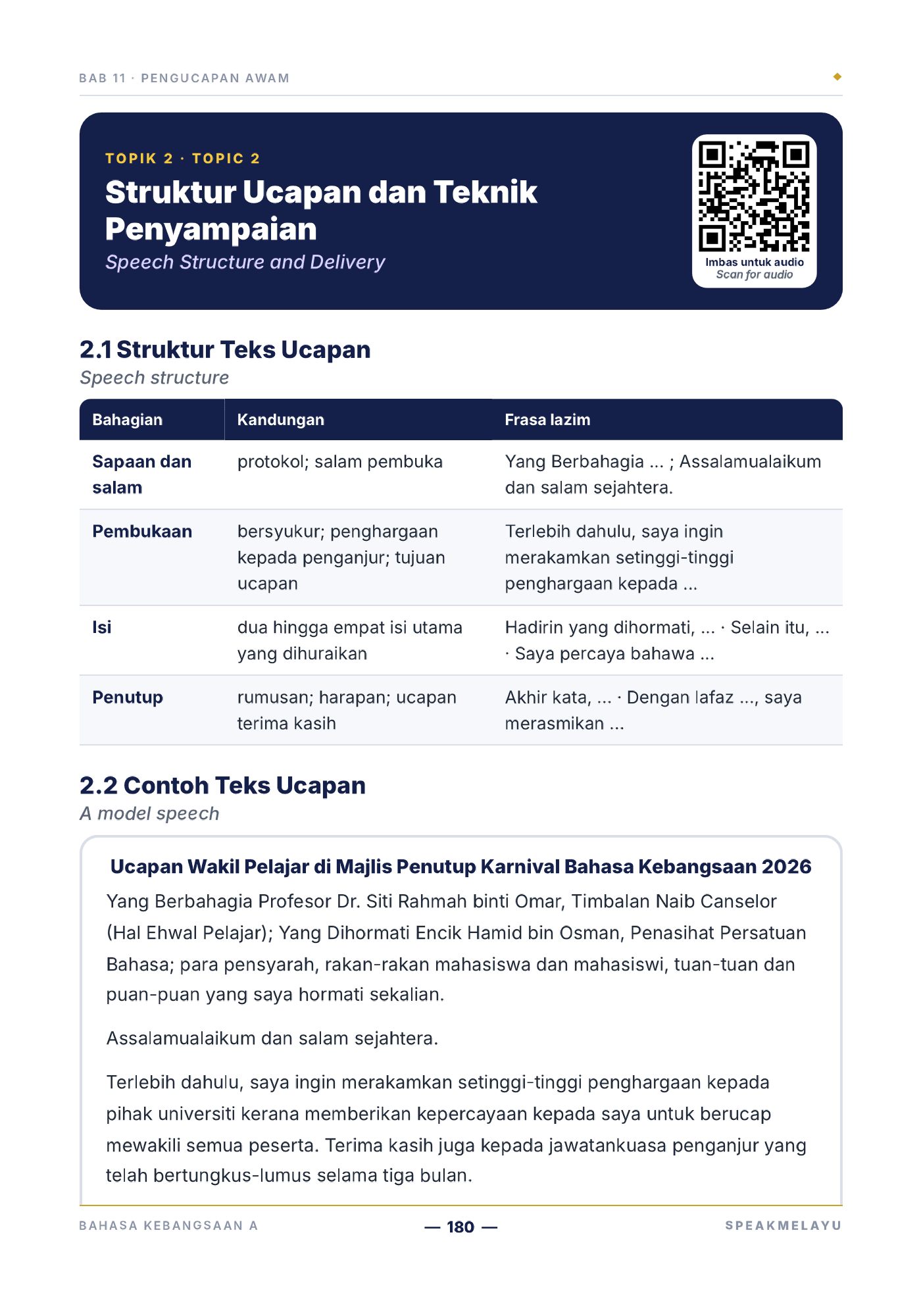 Sample page: speech structure